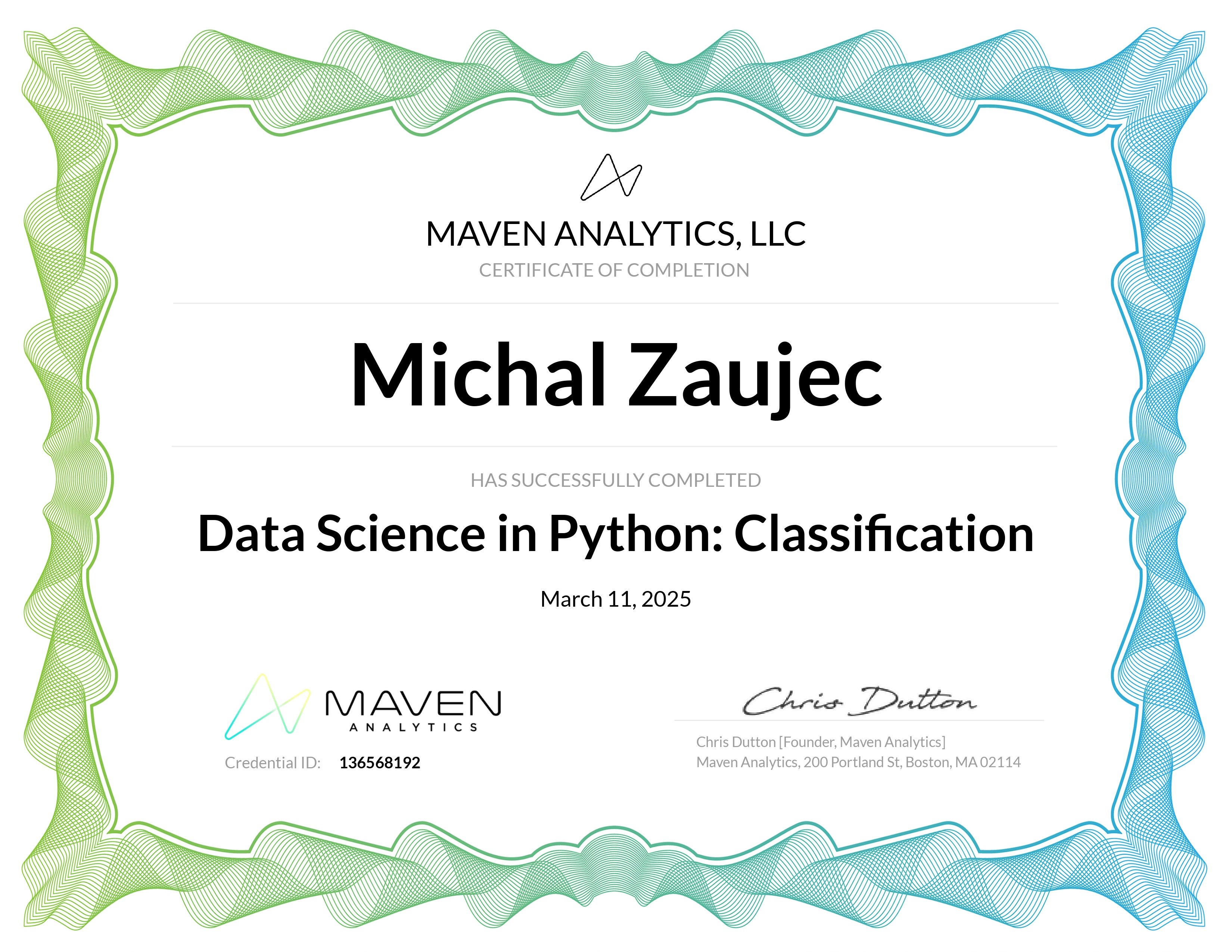 Classification Certificate