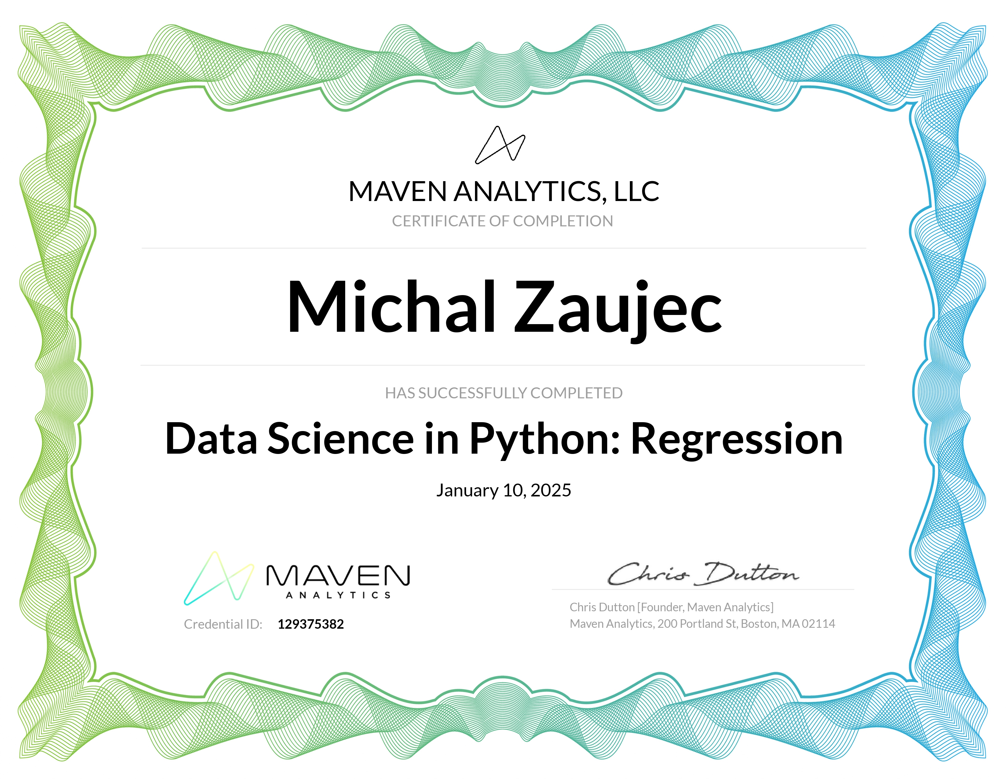 Regression Certificate