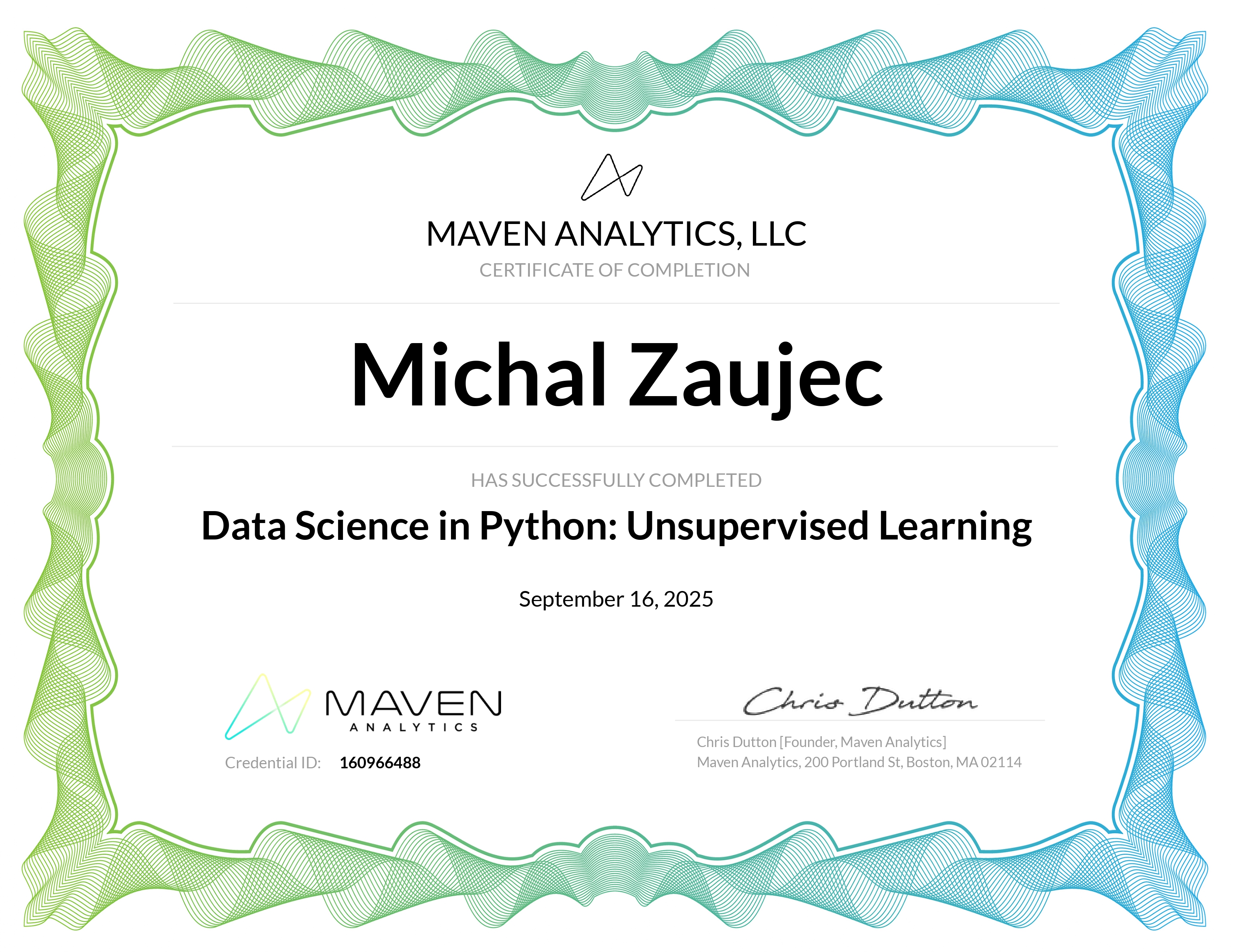 Unsupervised Learning Certificate